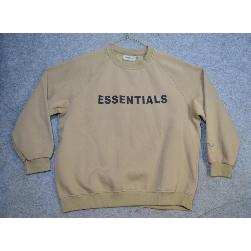 Essentials Fear Of God Sweatshirt Mens XL Beige Fleece Crewneck Logo Graphic